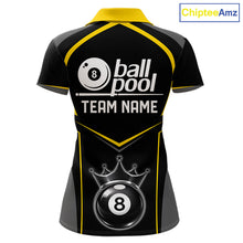 Load image into Gallery viewer, Black 8 Ball Crown Pool Women Polo &amp; 1/4-Zip Team Shirts Custom Billiards Ball &amp; Cue Attire|Yellow NYN2459