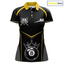 Load image into Gallery viewer, Black 8 Ball Crown Pool Women Polo &amp; 1/4-Zip Team Shirts Custom Billiards Ball &amp; Cue Attire|Yellow NYN2459
