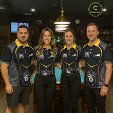 Load image into Gallery viewer, Black 8 Ball Crown Pool Men Polo &amp; 1/4-Zip Team Shirts Custom Billiards Ball &amp; Cue Attire|Yellow NYN2459