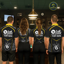 Load image into Gallery viewer, Black 8 Ball Crown Pool Men Polo &amp; 1/4-Zip Team Shirts Custom Billiards Ball &amp; Cue Attire|Yellow NYN2459
