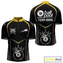 Load image into Gallery viewer, Black 8 Ball Crown Pool Men Polo &amp; 1/4-Zip Team Shirts Custom Billiards Ball &amp; Cue Attire|Yellow NYN2459