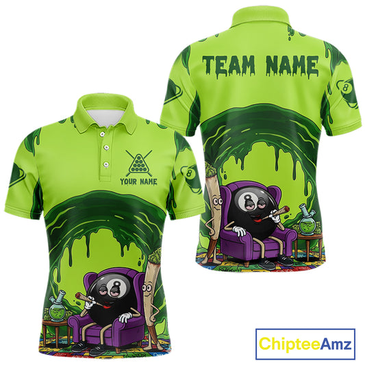 Green Dripping Funny Smoking 8 Ball Billiard Pool Shirt For Men Custom Billiard Team Jerseys NYN3047