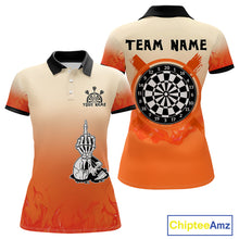 Load image into Gallery viewer, Women's Custom Dart Shirt With Skeleton Middle Finger Skull And Fiery Orange NYN0257