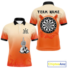 Load image into Gallery viewer, Men's Custom Dart Shirt With Skeleton Middle Finger Skull And Fiery Orange NYN0257