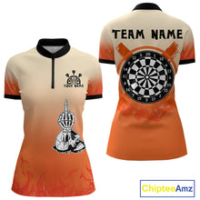 Load image into Gallery viewer, Women's Custom Dart Shirt With Skeleton Middle Finger Skull And Fiery Orange NYN0257