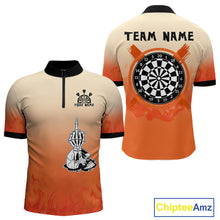 Load image into Gallery viewer, Men's Custom Dart Shirt With Skeleton Middle Finger Skull And Fiery Orange NYN0257