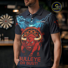 Load image into Gallery viewer, Men's Custom Darts Shirt With Red Angry Bull Lightning Effect And Flame Dartboard NYN0262