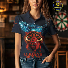 Load image into Gallery viewer, Women's Custom Darts Shirt With Red Angry Bull Lightning Effect And Flame Dartboard NYN0262