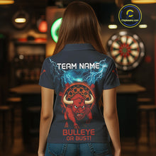 Load image into Gallery viewer, Women's Custom Darts Shirt With Red Angry Bull Lightning Effect And Flame Dartboard NYN0262