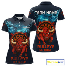 Load image into Gallery viewer, Women's Custom Darts Shirt With Red Angry Bull Lightning Effect And Flame Dartboard NYN0262