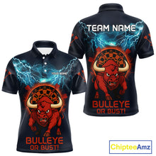 Load image into Gallery viewer, Men's Custom Darts Shirt With Red Angry Bull Lightning Effect And Flame Dartboard NYN0262