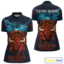 Load image into Gallery viewer, Women's Custom Darts Shirt With Red Angry Bull Lightning Effect And Flame Dartboard NYN0262