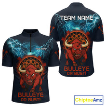 Load image into Gallery viewer, Men's Custom Darts Shirt With Red Angry Bull Lightning Effect And Flame Dartboard NYN0262