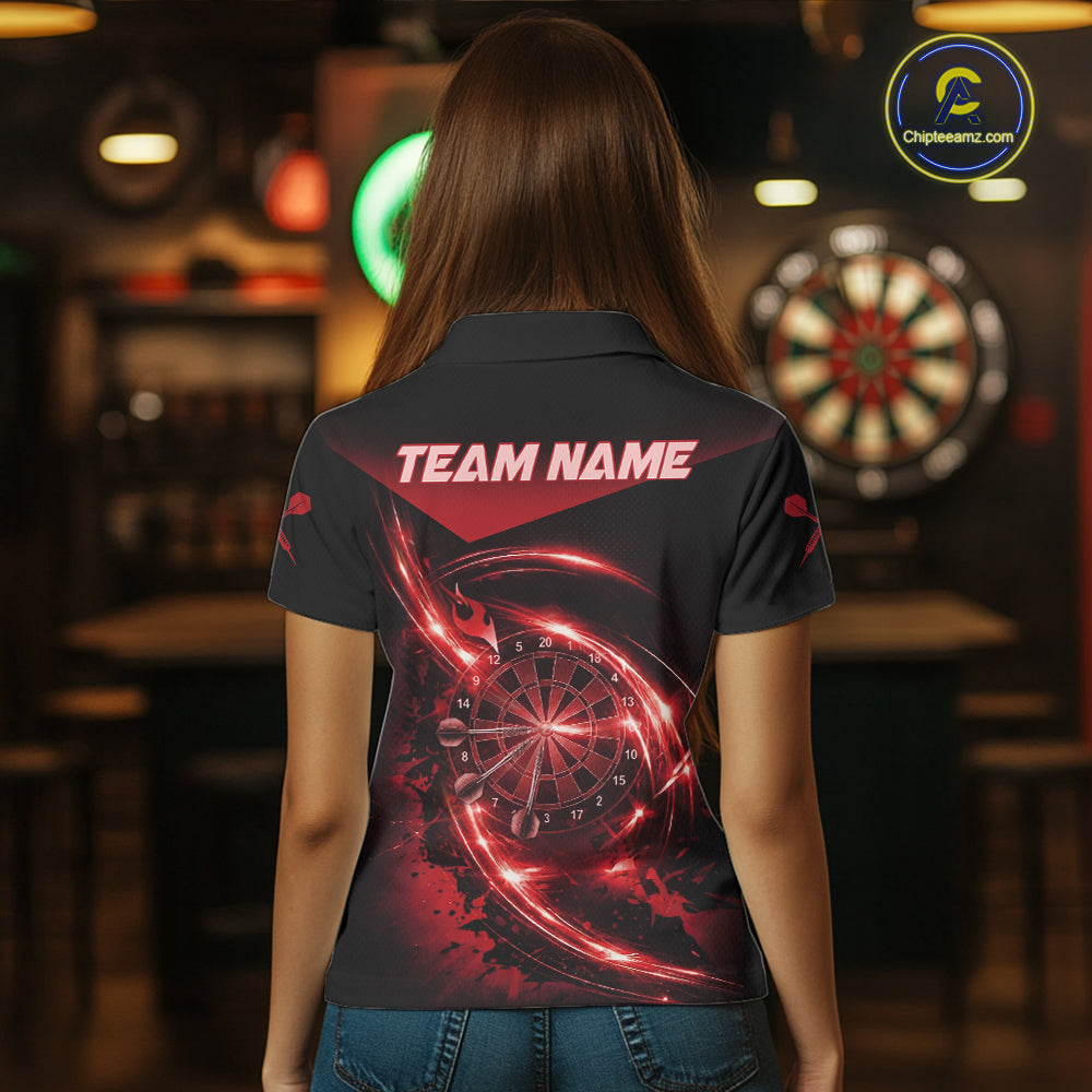 Thunder Red Dartboard Women Dart Polo & 1/4-Zip Shirt Custom Name Splatter Dart Jersey For Darters NYN3209