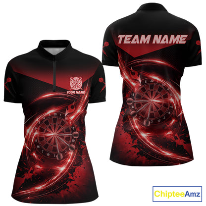 Thunder Red Dartboard Women Dart Polo & 1/4-Zip Shirt Custom Name Splatter Dart Jersey For Darters NYN3209