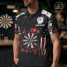 Load image into Gallery viewer, Black, White And Red Splatter Dartboard Men Dart Shirt Custom Grunge US Flag Dart Team Attire NYN3212