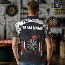 Load image into Gallery viewer, Black, White And Red Splatter Dartboard Men Dart Shirt Custom Grunge US Flag Dart Team Attire NYN3212