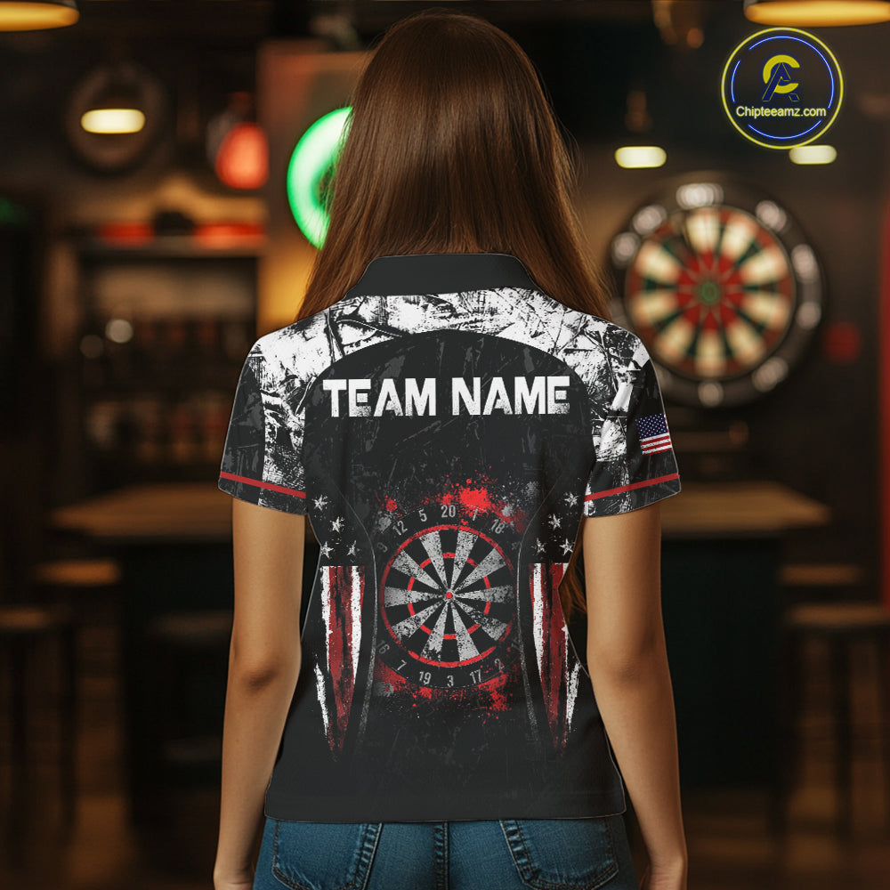 Black, White And Red Splatter Dartboard Women Dart Shirt Custom Grunge US Flag Dart Team Attire NYN3212