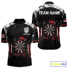Load image into Gallery viewer, Black, White And Red Splatter Dartboard Men Dart Shirt Custom Grunge US Flag Dart Team Attire NYN3212