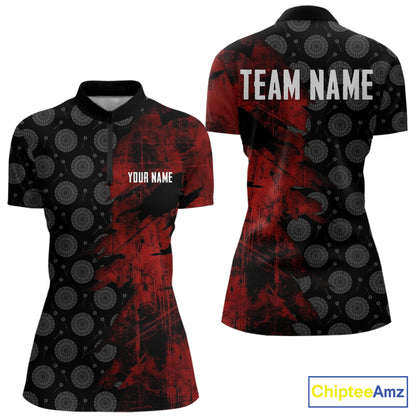 Red Grunge Splatter Women Dart Shirt Personalized Dartboard & Arrow Pattern Dart Team Attire NYN3215