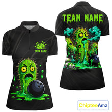 Load image into Gallery viewer, Women's funny green cactus bowling quarter zip shirt mockup custom bowling team jersey cactus bowling apparel