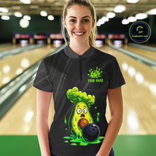 Load image into Gallery viewer, Female model wearing funny avocado bowling shirt custom bowling team jersey for tournament bowlers