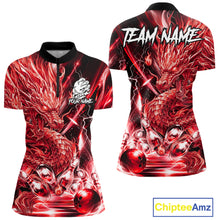 Load image into Gallery viewer, Women's thunder lightning red dragon bowling quarter zip shirt mockup custom bowling team jersey