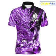 Load image into Gallery viewer, Men's thunder lightning purple dragon bowling polo shirt mockup custom bowling team jersey