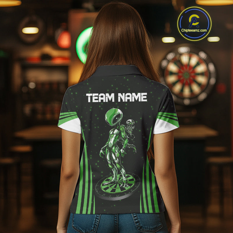 Custom Green Alien Dartboards Dart Polo Shirts For Women Outfits Alien Dart Team Jerseys NYN1024
