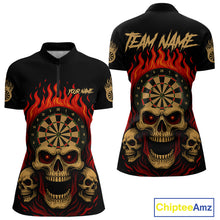 Load image into Gallery viewer, Custom Grunge Horror Skull Fire Flame Dartboard Dart Quarter-Zip Jerseys For Women Dart Gifts NYN1648