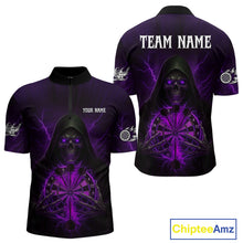 Load image into Gallery viewer, Custom Lightning Purple Bone Skeleton Dartboard Dart Men Quarter-Zip Jerseys Dart Shirt Gifts NYN1650