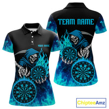 Load image into Gallery viewer, Custom Blue Flames Dartboard Horror Grim Reaper Dart Women Polo Jerseys Outfits Dart Shirt NYN1658