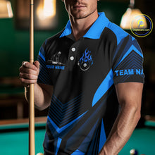 Load image into Gallery viewer, Blue Flaming 8 Ball Pool Polo &amp; 1/4-Zip Team Shirt For Men Custom Billiards Ball Apparel NYN2465