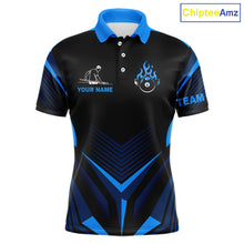 Load image into Gallery viewer, Blue Flaming 8 Ball Pool Polo &amp; 1/4-Zip Team Shirt For Men Custom Billiards Ball Apparel NYN2465