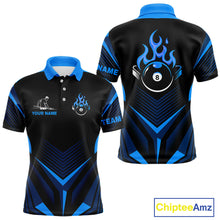 Load image into Gallery viewer, Blue Flaming 8 Ball Pool Polo &amp; 1/4-Zip Team Shirt For Men Custom Billiards Ball Apparel NYN2465