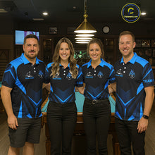 Load image into Gallery viewer, Blue Flaming 8 Ball Pool Polo &amp; 1/4-Zip Team Shirt For Men Custom Billiards Ball Apparel NYN2465