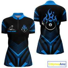 Load image into Gallery viewer, Blue Flaming 8 Ball Pool Polo &amp; 1/4-Zip Team Shirt For Women Custom Billiards Ball Apparel NYN2465