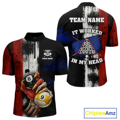 Skull Hoding 9 Ball & 8 Ball Pool Men Billiard Team Shirt Custom Blue & Red Billiards Ball Apparel NYN2468