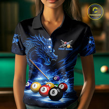 Load image into Gallery viewer, Blue Funny Dragon Thunder Ball Pool Billiard Team Shirt For Women Custom Billiards Ball Attire NYN2469