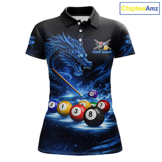 Blue Funny Dragon Thunder Ball Pool Billiard Team Shirt For Women Custom Billiards Ball Attire NYN2469