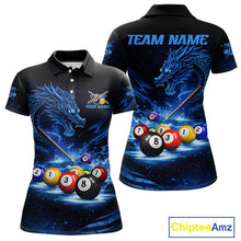 Load image into Gallery viewer, Blue Funny Dragon Thunder Ball Pool Billiard Team Shirt For Women Custom Billiards Ball Attire NYN2469