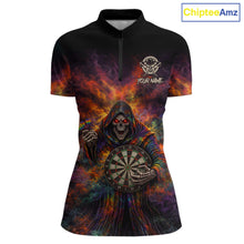 Load image into Gallery viewer, Colorful Smoke Horror Grim Reaper Dartboard Dart 1/4-Zip Shirts For Women Custom Dart Team Shirts NYN2677