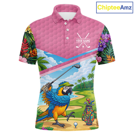 Tropical Funny Parrot Polo Golf Shirts For Men Custom Parrot Golf Team Attire For Golfers NYN3059