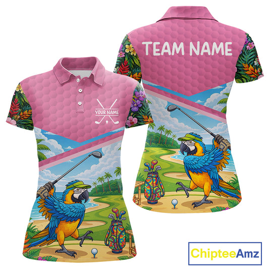 Tropical Funny Parrot Polo Golf Shirts For Women Custom Parrot Golf Team Attire For Golfers NYN3059
