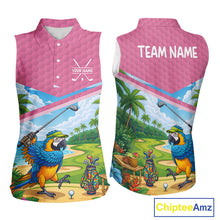 Load image into Gallery viewer, Tropical Funny Parrot Sleeveless Polo Golf Shirts For Women Custom Parrot Golf Attire For Golfers NYN3059