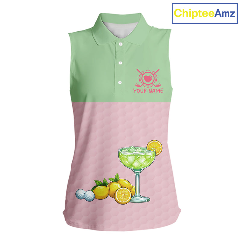 Tropical Flamingo Sleeveless Polo Golf Shirts For Women Custom Pink & Green Golf Team Attire For Golfers NYN3062