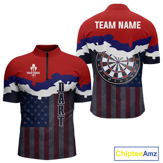 Men's Custom Darts Shirt With American Flag Pattern And Colorful Dartboard NYN0266