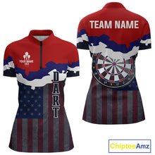 Load image into Gallery viewer, Women's Custom Darts Shirt With American Flag Pattern And Colorful Dartboard NYN0266