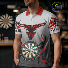 Load image into Gallery viewer, Red Dark Bull Colorful Dartboard Men's Darts Shirt - Custom Name For Darts Jersey NYN0516