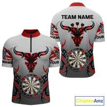Load image into Gallery viewer, Red Dark Bull Colorful Dartboard Men's Darts Shirt - Custom Name For Darts Jersey NYN0516